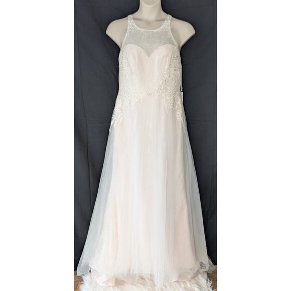 NWT Blush Pink Cross Back Wedding Gown Sz. 14/16 - Picture 3 of 16